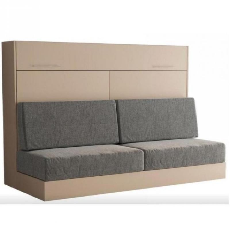 ARMOIRE LIT ESCAMOTABLE VERTIGO SOFA TAUPE CANAPÉ GRIS COUCHAGE 160*200 CM_0