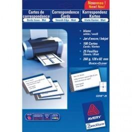 AVERY POCHETTE DE 200 CARTES DE VISITE ( 85X54 MM ) 260G QUICK&CLEAN JET D ENCRE MAT QUALITÉ SUPÉRIEURE