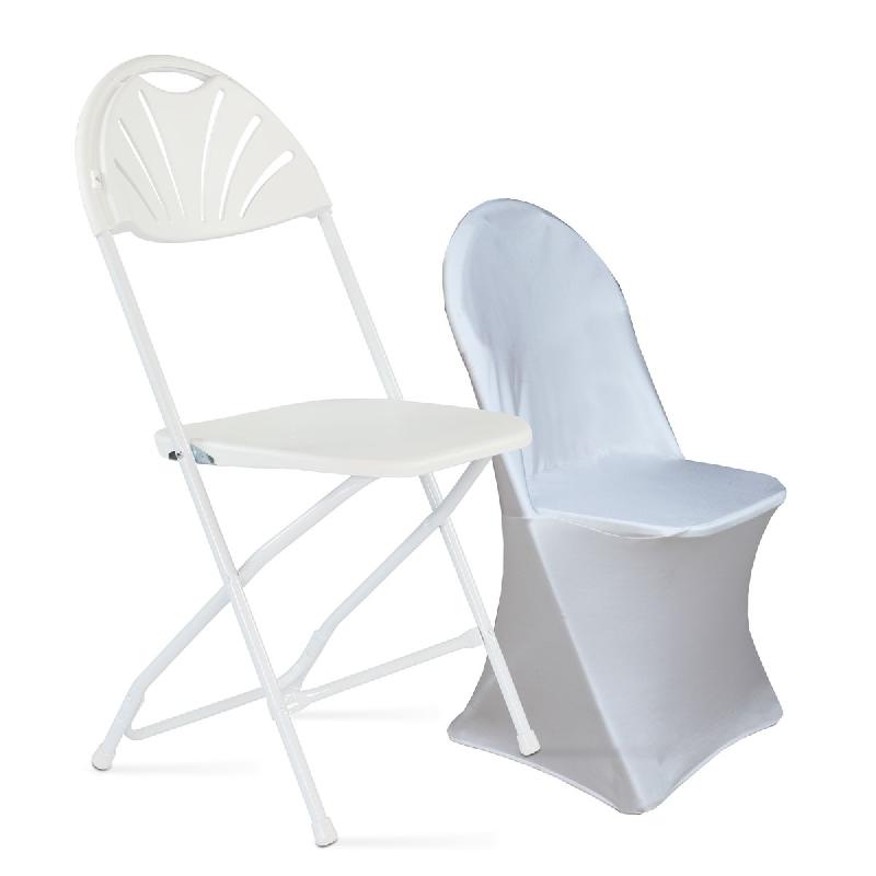 Chaise pliante en acier époxy et housse blanche en spandex - Intérieur/Extérieur - Usage professionnel_0
