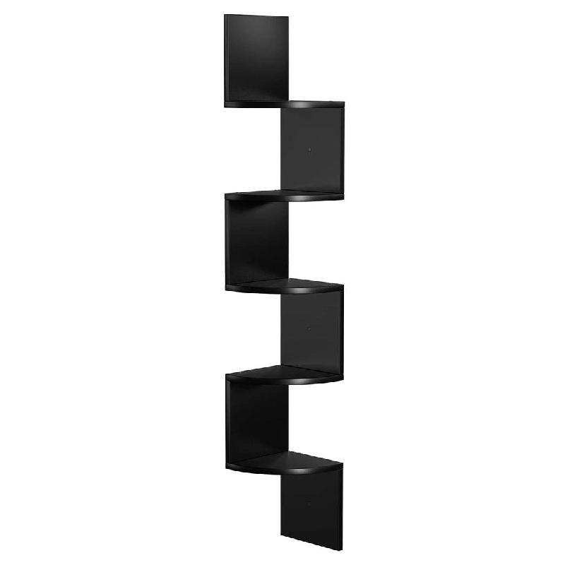 Étagère d'angle à 5 niveaux - Murale en forme zigzag - Bibliothèque pour cuisine, salon, chambre - Noir 12_0002821_0