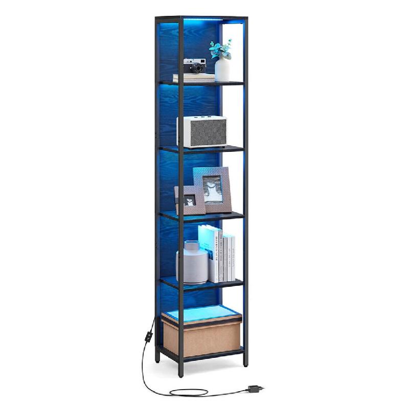 Helloshop26 - Bibliothèque led à 6 niveaux étagère à lumière réglable meuble de rangement avec cadre en acier 303 x 60 x 178,6 cm 12_0004275 -_0
