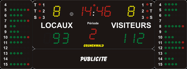 Tableau d'affichage pour gymnase - GD 2300 - 3m90 x 1m50 avec horloge intégrée et 13 chiffres de 20 cm_0