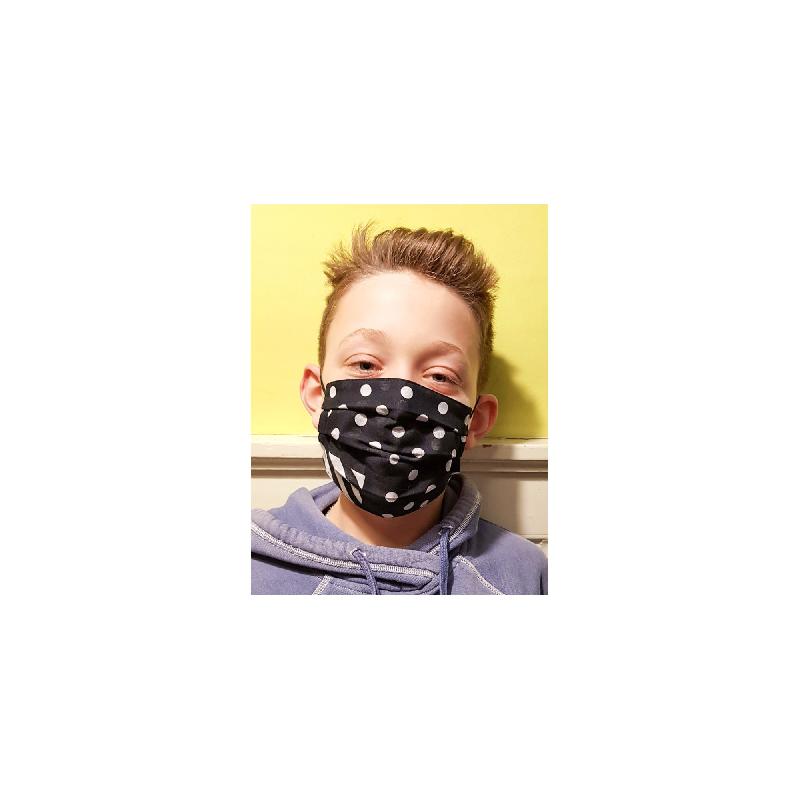 Masque enfant en coton imprimé rayures et pois - doublé coton - noir - Made in France - Réf. 30209.02.2_0