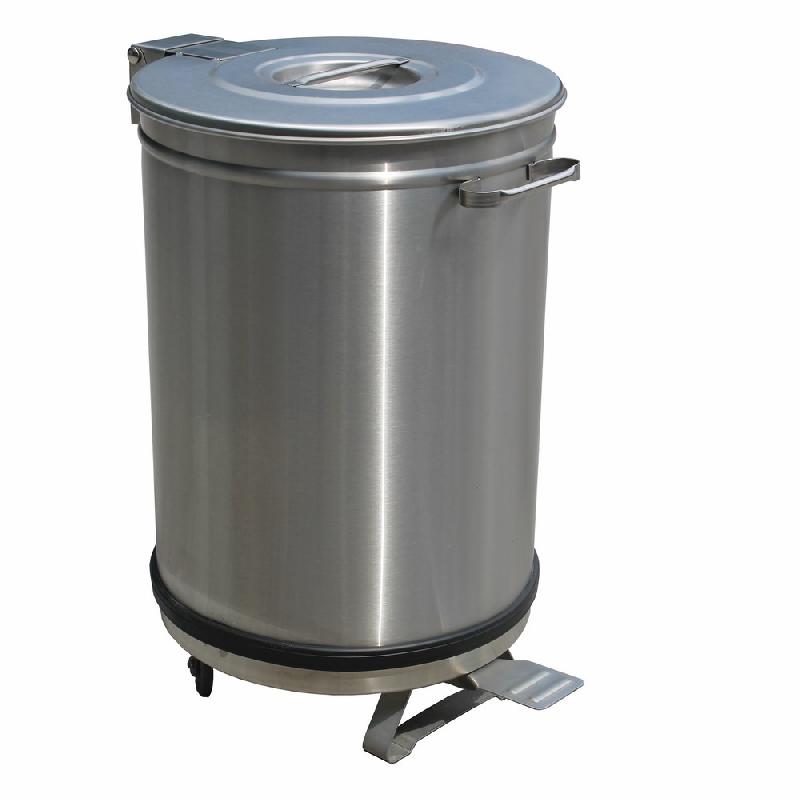 Poubelle étanche inox 95 litres avec roues et pédale - PCRA/105B - diamètre 460 x H700 mm_0