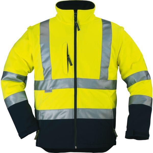 VESTE HAUTE VISIBILITÉ SOFTSHELL STATION COVERGUARD MANCHES AMOVIBLES - JAUNE ET MARINE - TAILLE L