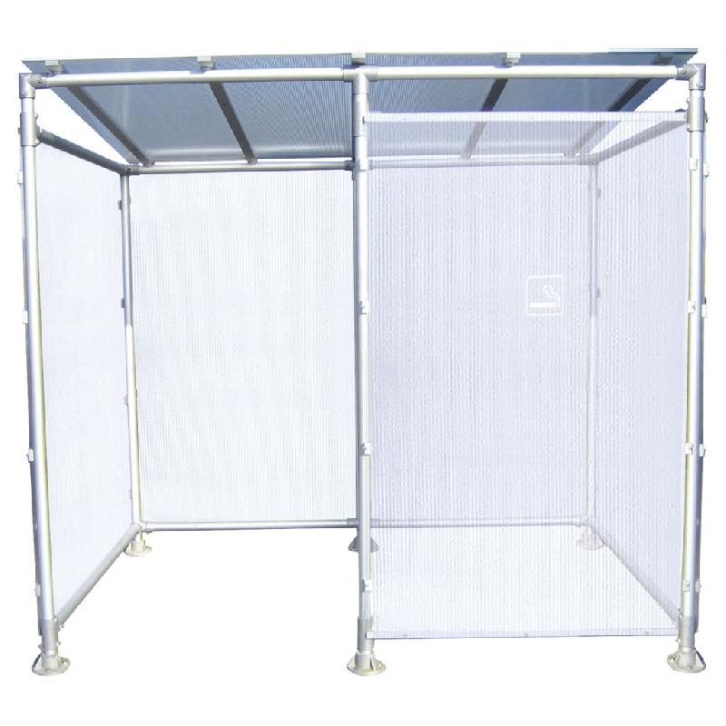 Abri fumeurs - structure en aluminium - bardage en polycarbonate alvéolaire - banc assis-debout - dimensions 2,52 x 1,86 m_0