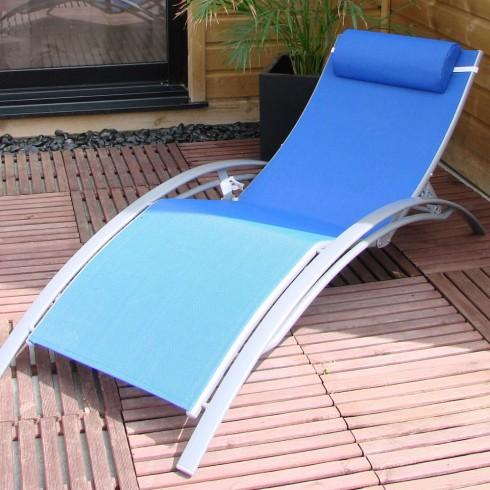 BAIN DE SOLEIL ALUMINIUM GRIS TEXTILÈNE BLEU MULTI POSITIONS