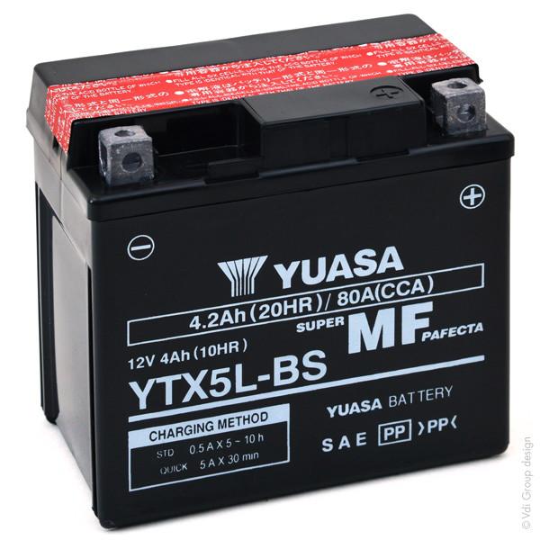 Batterie moto Yuasa YTX5L-BS - AGM sans entretien 12V 4Ah avec pack acide inclus_0