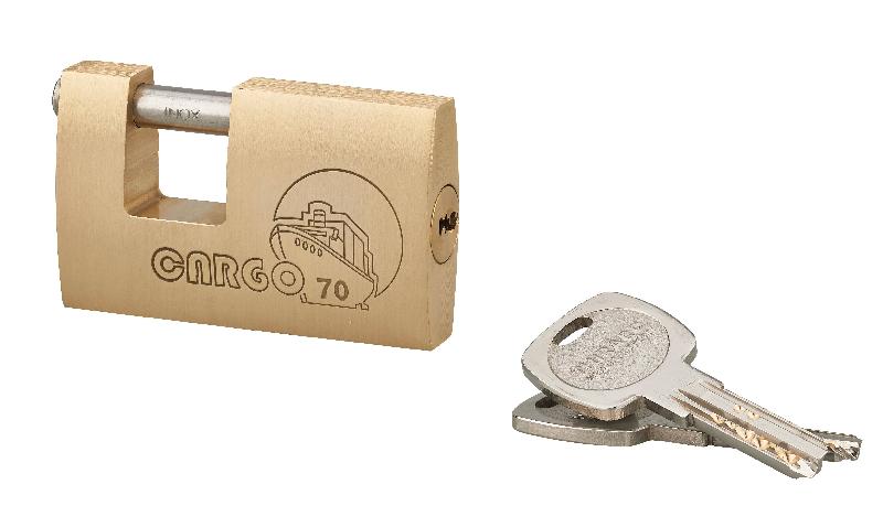 Cadenas à clé Cargo 70 mm Transit 2 - corps laiton monobloc, anse inox, compatible systèmes HG5, Adriatic_0