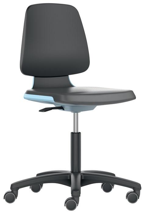 Chaise d'atelier pivotante Labsit - coque bleue, mousse intégrale noire, hauteur réglable 450-650 mm - BIMOS_0