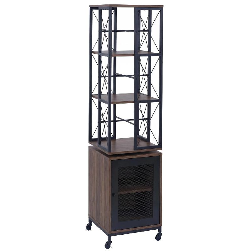Décoshop26 - Bibliothèque étagère pivotante rotation 360° avec porte sur roulettes style industriel 162x40x42 cm en métal et MDF 04_0008776 - 30_0