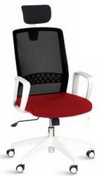 Fauteuil de bureau en maille et tissu Scott blanc - accoudoirs fixes et soutien lombaire réglable_0