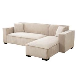 Oviala Business Canapé d'angle fixe 3 places avec méridienne droite écru - blanc polyester 112373_0