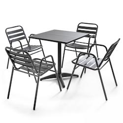 Oviala Business Ensemble table de jardin bistrot et 4 chaises en aluminium gris - gris aluminium 105066_0