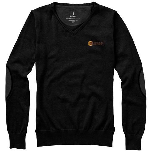 Pullover col V Spruce femme - Taille effilée, coudières contrastées, maille coton polyester_0