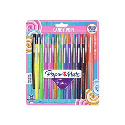 STYLO-FEUTRE PAPER MATE FLAIR ORIGINAL POINTE MOYENNE 1MM LONGUE DURÉE DE VIE POCHETTE 24 COLORIS ASSORTIS CANDY POP