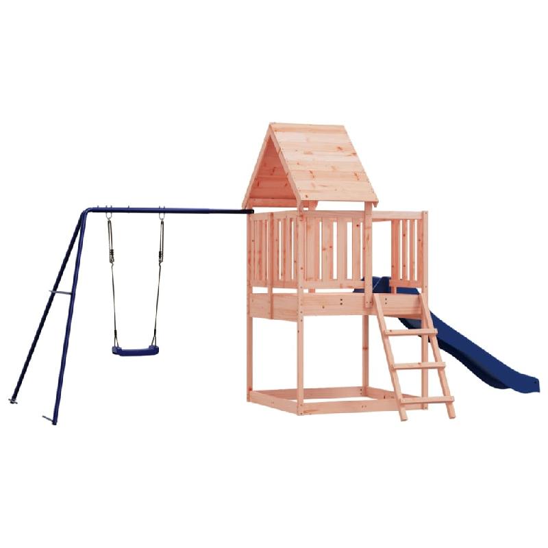 Aire de jeux d'extérieur en bois massif de Douglas - Balançoires, toboggan ondulé, portiques robustes, 494x235x228 cm - Réf : 02_0004634_0