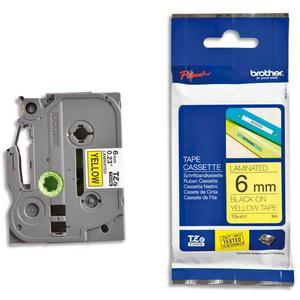 Brother - Ruban pour P-Touch laminé noir/jaune 6mm x 8m - Réf TZE611_0