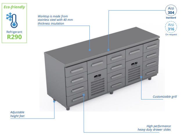 Comptoir réfrigéré en acier inoxydable -2000 × 660 × 900 mm - CST-20-40404_0