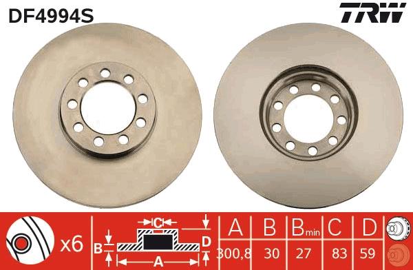 Disque de frein TRW DF4994S - ventilé - boîte de 2 disques - côté avant_0