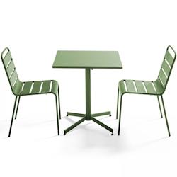 Oviala Business Ensemble table de terrasse carrée et 2 chaises métal vert cactus - Oviala - vert acier 106885_0