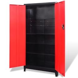 Helloshop26 - Armoire à outils acier noir et rouge 180 cm avec 2 portes, panneau perforé et étagères réglables - 02_0003802 - 3000113511537_0