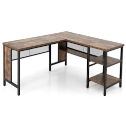 Helloshop26 - Bureau d'angle en forme de L bureau d'angle avec plateau de table spacieux & 3 étagères gain de place brun rustique 20_0007995 - 30002_0