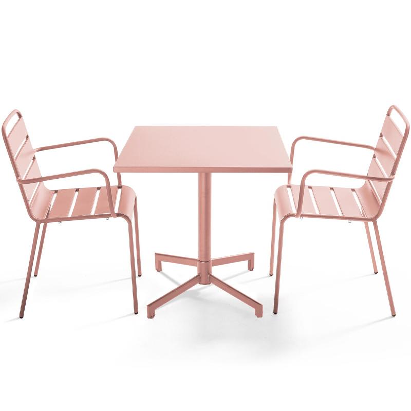 Oviala Business Ensemble table 70 cm et 2 fauteuils de jardin en métal rose poudré - rose acier 114676_0