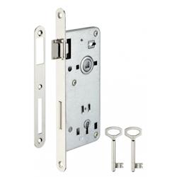 Serrure encastrable à clé pour porte de chambre, carré 8mm, axe 50mm, entr'axe 90mm, bouts ronds, 2 clés - THIRARD - gris 3150264923090_0