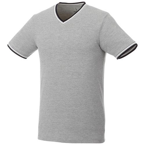 T-shirt maille piquée manches courtes homme Elbert - col V en tricot plat avec détails contrastés - 100% coton 180 g/m²_0