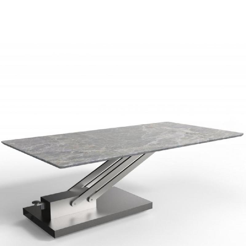 Table basse relevable Bravo Marble Grey - plateau céramique finition marbre gris - fabrication française_0