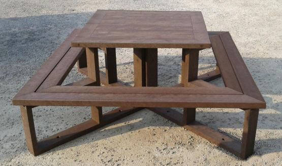 Table de pique-nique station en plastique-composite - 180 x 180 x 81 cm - Assises en lattes 5x12 cm - Livrée pré-montée_0