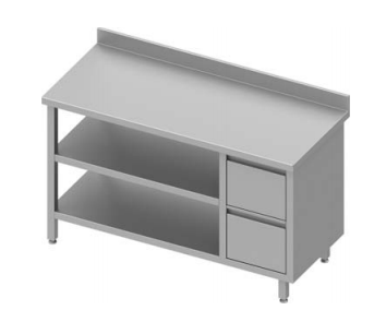 Table de travail inox adossée avec deux tiroirs  à droite et deux étagères 1200x700x900 - 930297120_0