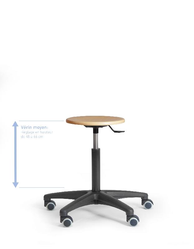 Tabouret en bois standard roulettes auto-freinées 480 à 660 avec_0