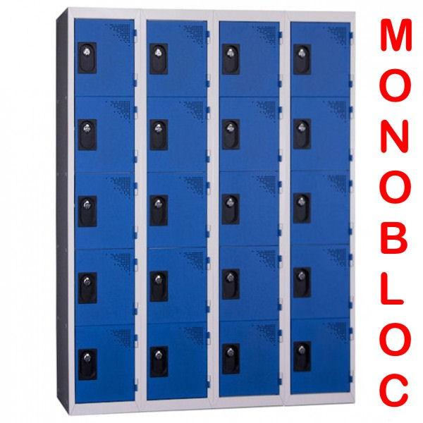 Vestiaire monobloc 4 colonnes de 5 cases Bleu/Gris_0