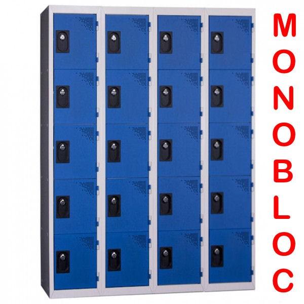 Vestiaire monobloc 4 colonnes - 5 cases - Bleu/Gris - Marque Rolléco_0