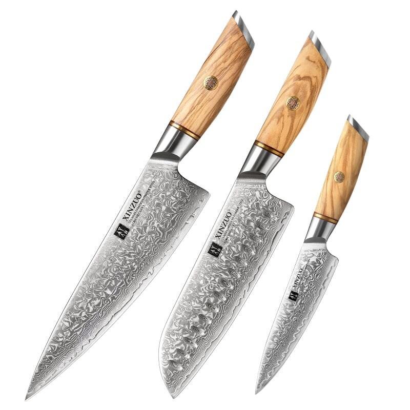 XinZuo - Set de couteaux Damas 3 pièces - Série B37 Lan - multicolore multi-matériau B37-A3_0