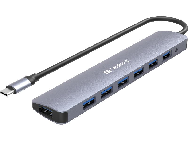 SANDBERG 136-40 - Hub USB-C avec 7 ports USB 3.2 Gen 1 (3.1 Gen 1) Type-A - Aluminium - 5000 Mbit/s_0