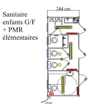 Bungalow de chantier monobloc - sanitaire aménagé Homme/Femme avec 1 WC PMR_0