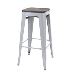Décoshop26 - Tabouret de bar chaise de comptoir siège en bois avec repose-pieds design industriel empilable en métal gris 04_0005242 - gris 3000124_0