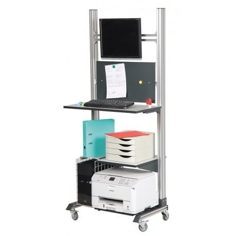 Desserte informatique à roulettes - 3 tablettes réglables en mélaminé gris - Châssis aluminium avec freins_0
