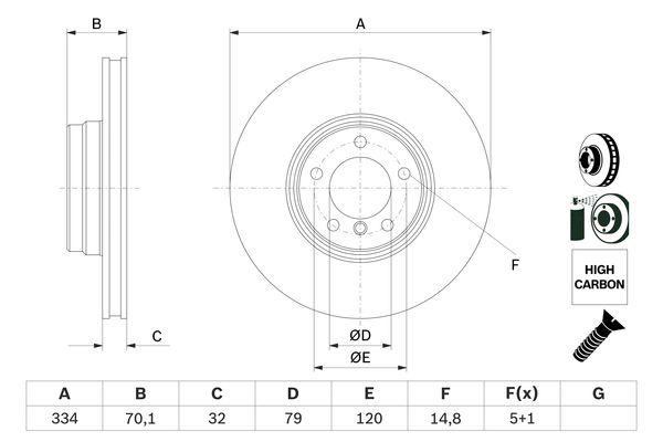 Disque de frein BOSCH 0986478623 - ventilé de l'intérieur - 5 trous - épaisseur 32 mm - côté avant_0