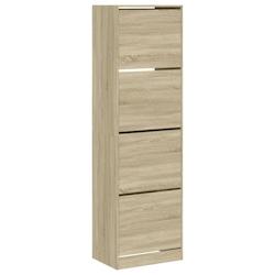 Helloshop26 - Armoire à chaussures 4 tiroirs rabattables - Bois d'ingénierie - 60 x 42 x 204 cm - Chêne Sonoma - 02_0021361 - 300020_0