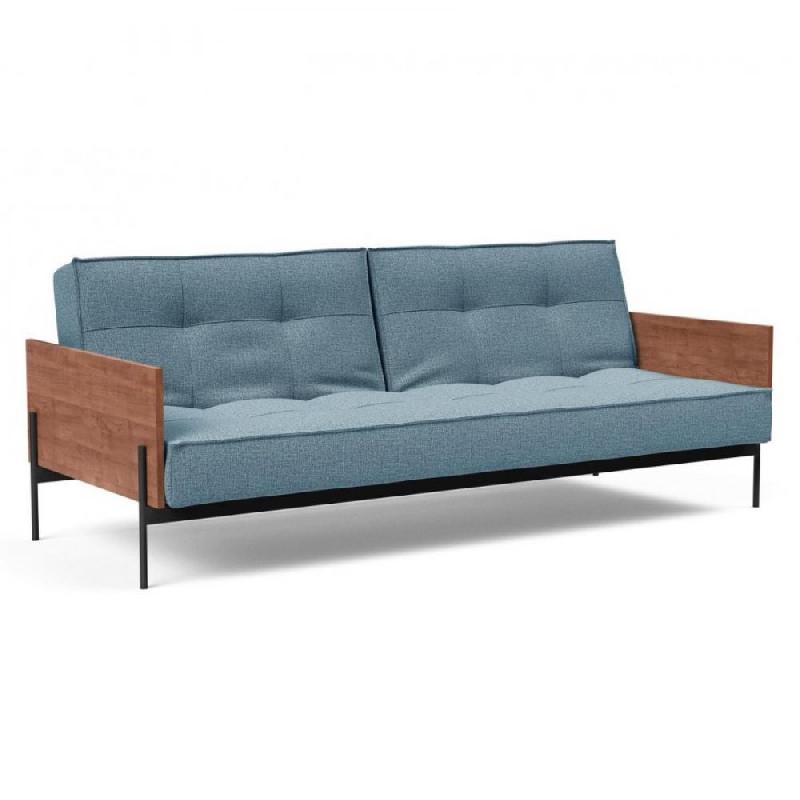 INNOVATION LIVING - Canapé-lit SPLITBACK LAUGE convertible 115x210 cm - Tissu Mixed Dance Light Blue - Accoudoirs noyer_0