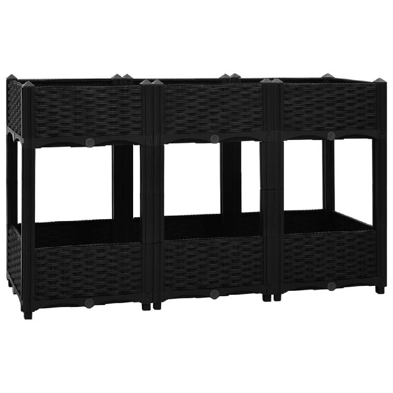 Jardinière lit surélevé - 120 x 40 x 71 cm - Polypropylène noir - 2 étagères - Plantes, fleurs et jardin_0