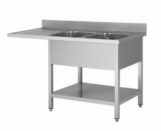 Plonge professionnel en inox avec passage lave vaisselle a gauche 1600x600x850+100mm - THSTR166SBR2_0