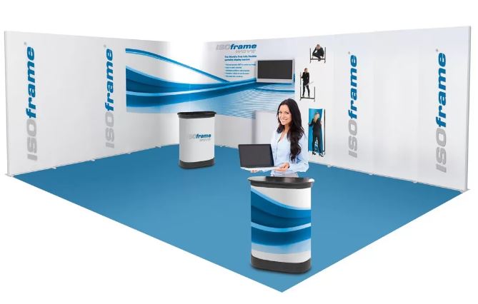 Stand modulaire 18m² avec design évolutif, impression et support HD sur PVC 430 µ M1_0