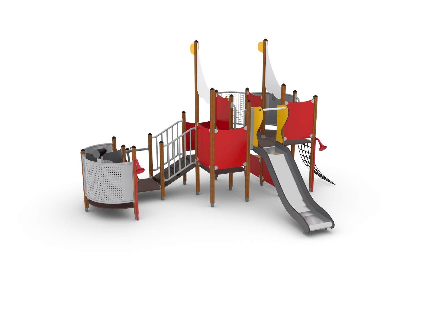 Structure multi-jeux pour enfants 3-5 ans - Unimini Gyro 8047098 - Hags - Poteaux bois / panneaux HPL - Rouge_0