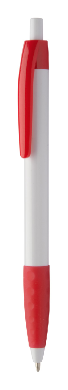 Stylo à bille en plastique - Embase en caoutchouc coloré - Encre bleue - Couleur rouge - Poids 6g_0