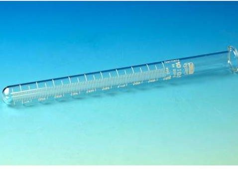 Tubes à essai gradués - fond rond, bec verseur et graduation linéaire blanche en verre_0